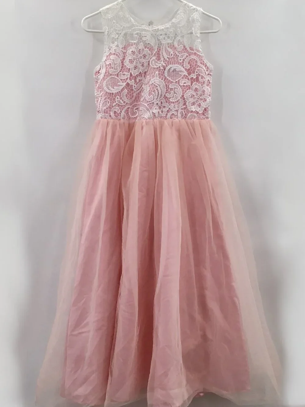 Pink Party Dress for a Princess! White Lace Tulle Ballgown Easter Flower Girl - Picture 1 of 15